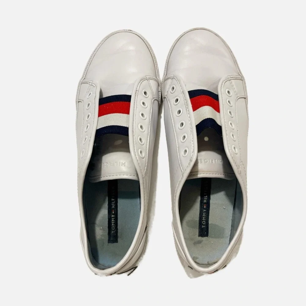 Tommy Hilfiger White and Red Slip-On Sneakers‎